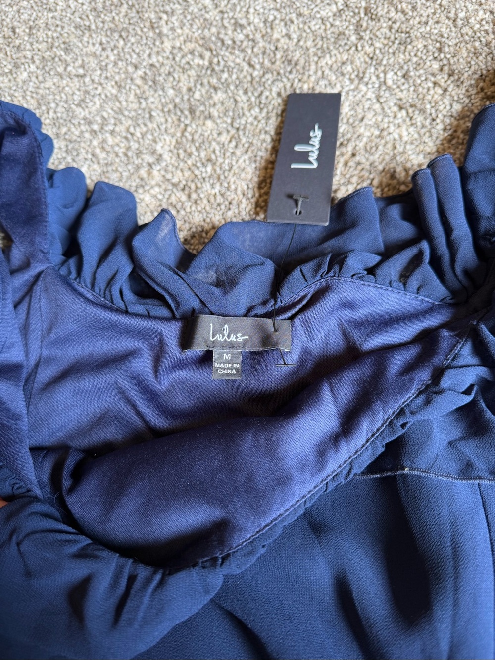 Lulus Compelling Romantic Ruffled Tiered Maxi Dress in Dark Navy Sz M Bridesmaid - Picture 10 of 16
